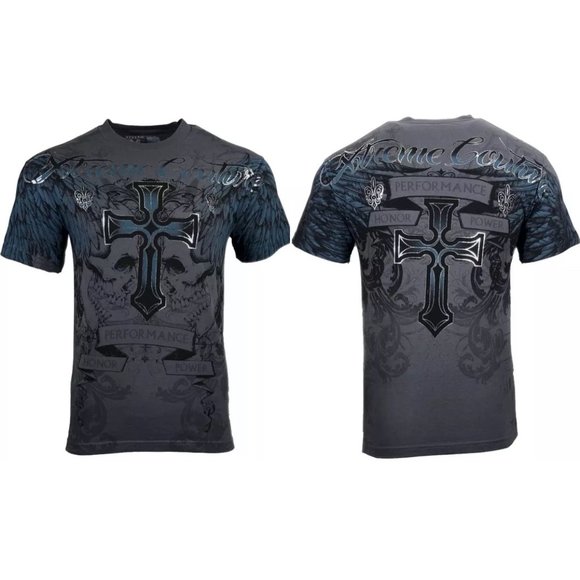 XTREME COUTURE by AFFLICTION Men's T-Shirt CARNIVORE Skulls Cross Biker S-5XL - Picture 1 of 9